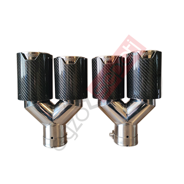 Bmw M Logolu Karbon Egzoz Ucu 90 MM Sİyah Parlak Çiftli Takım Sag Ve Sol Delikli