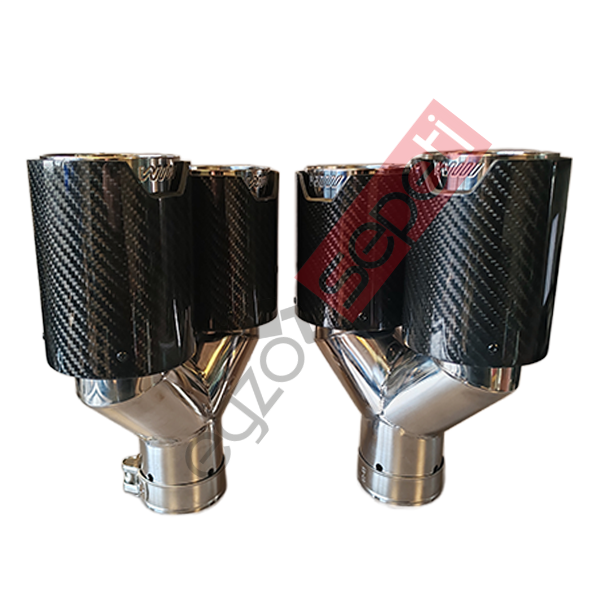 Bmw M Logolu Karbon Egzoz Ucu 90 MM Sİyah Parlak Çiftli Takım Sag Ve Sol Delikli