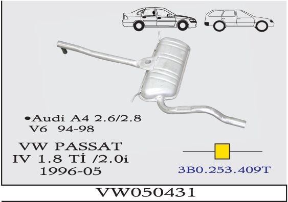 Volkswagen Passat 4 1.8 Ti 1996 > 2005 / Audi A4 2.6 / 2.8 V6 1994 > 1998 Orta Susturucu Borulu