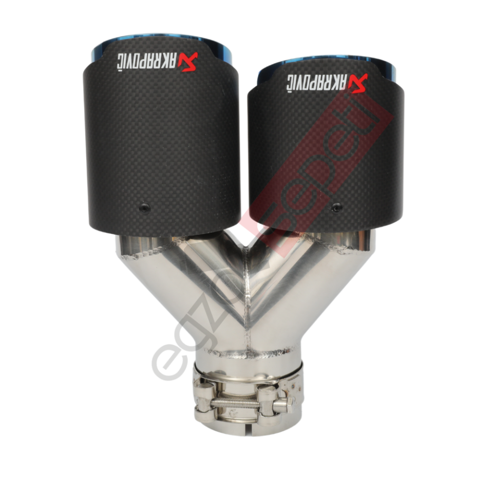 Akrapoviç Karbon Egzoz Ucu 90 MM Çiftli Krom Mavi Mat Sol Gerçek Karbon Malzeme İthal Ürün