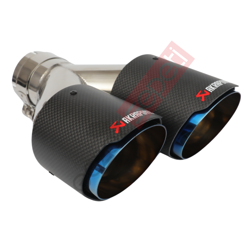 Akrapoviç Karbon Egzoz Ucu 90 MM Çiftli Krom Mavi Mat Sol Gerçek Karbon Malzeme İthal Ürün