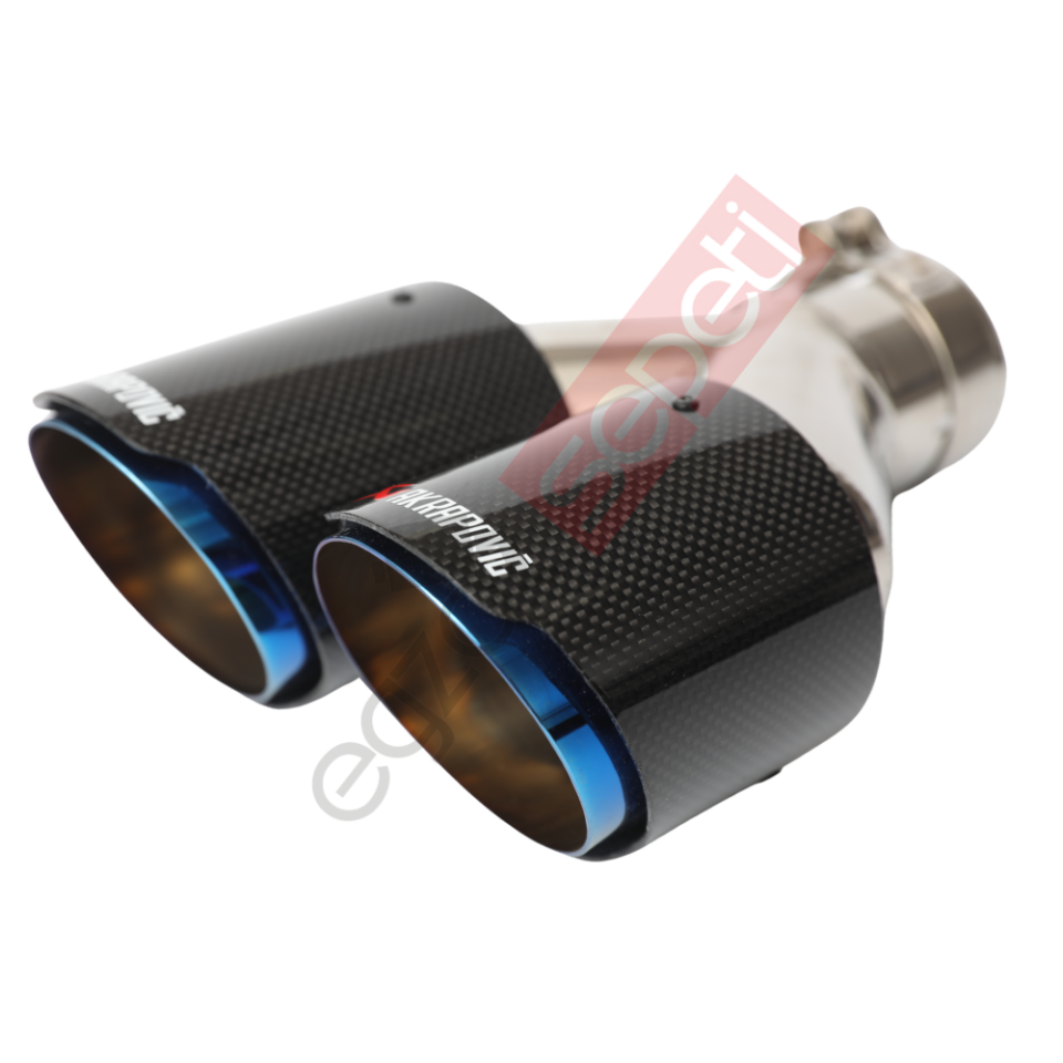 Akrapoviç Karbon Egzoz Ucu 90 MM Çiftli Mavi Parlak Sağ Gerçek Karbon Malzeme İthal Ürün