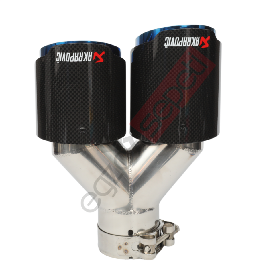 Akrapoviç Karbon Egzoz Ucu 90 MM Çiftli Mavi Parlak Sağ Gerçek Karbon Malzeme İthal Ürün