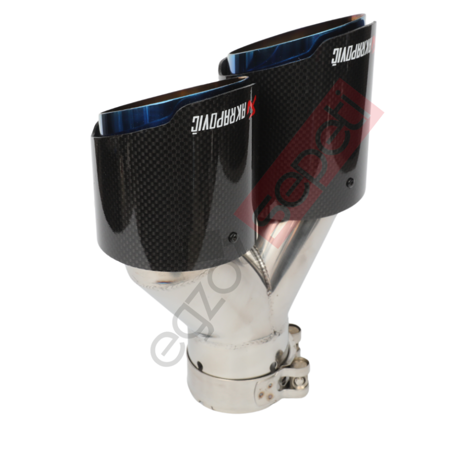 Akrapoviç Karbon Egzoz Ucu 90 MM Çiftli Mavi Parlak Sağ Gerçek Karbon Malzeme İthal Ürün