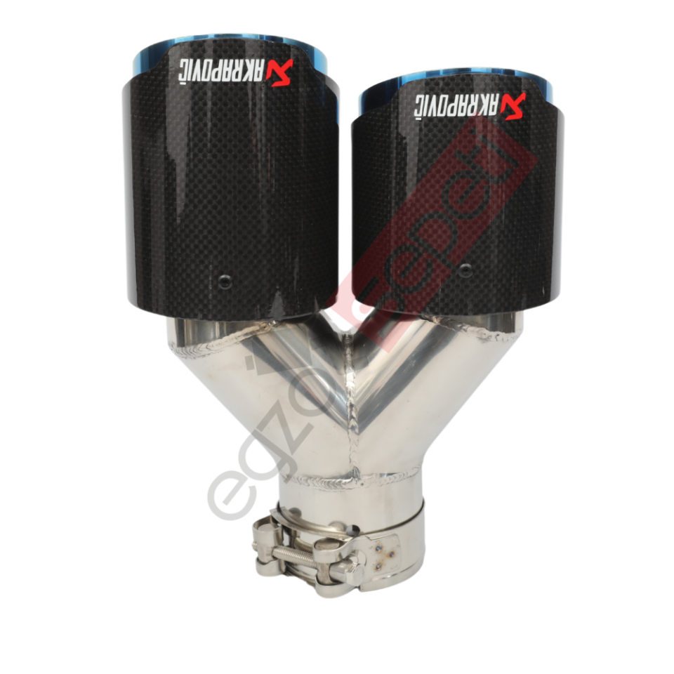 Akrapoviç Karbon Egzoz Ucu 90 MM Çiftli Parlak Mavi Sol Gerçek Karbon Malzeme İthal Ürün