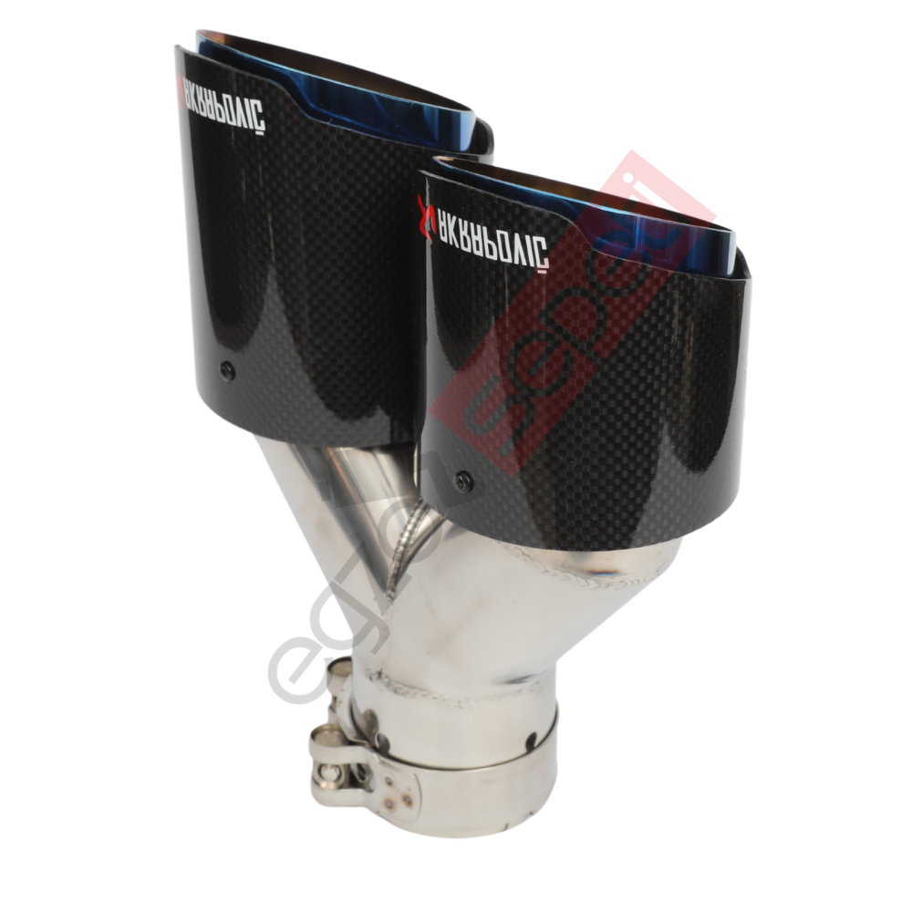 Akrapoviç Karbon Egzoz Ucu 90 MM Çiftli Parlak Mavi Sol Gerçek Karbon Malzeme İthal Ürün