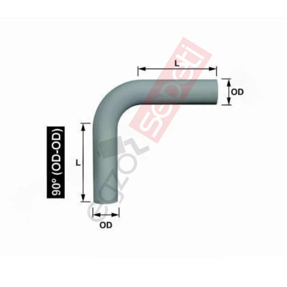 Üniversal Boru, Üniversal Dirsek, A:90° Ø76,2 L1:290 L2:290 T:1,5 Mm Alusi