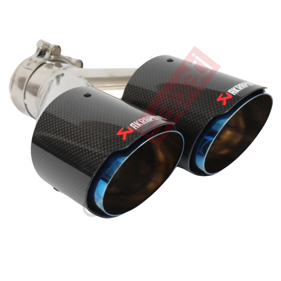 Akrapoviç Karbon Egzoz Ucu 90 MM Çiftli Parlak Mavi Sol Gerçek Karbon Malzeme İthal Ürün