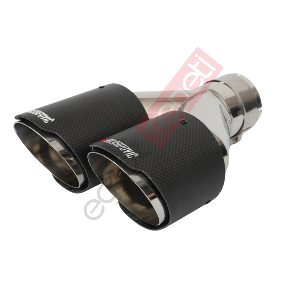 Akrapoviç Karbon Egzoz Ucu 90 MM Çiftli Krom Mat Sağ Gerçek Karbon Malzeme İthal Ürün