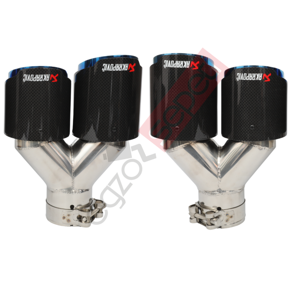 Akrapoviç Karbon Egzoz Ucu 90 MM Çiftli Parlak Mavi Sag Ve Sol Takım Gerçek Karbon Mazleme İthal Ürün