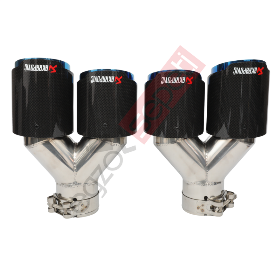 Akrapoviç Karbon Egzoz Ucu 90 MM Çiftli Parlak Mavi Sag Ve Sol Takım Gerçek Karbon Mazleme İthal Ürün