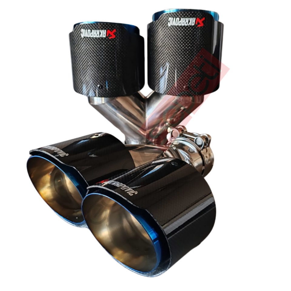 Akrapoviç Karbon Egzoz Ucu 100 MM Çiftli Parlak Mavi Sag Ve Sol Takım Gerçek Karbon Malzeme İthal Ürün