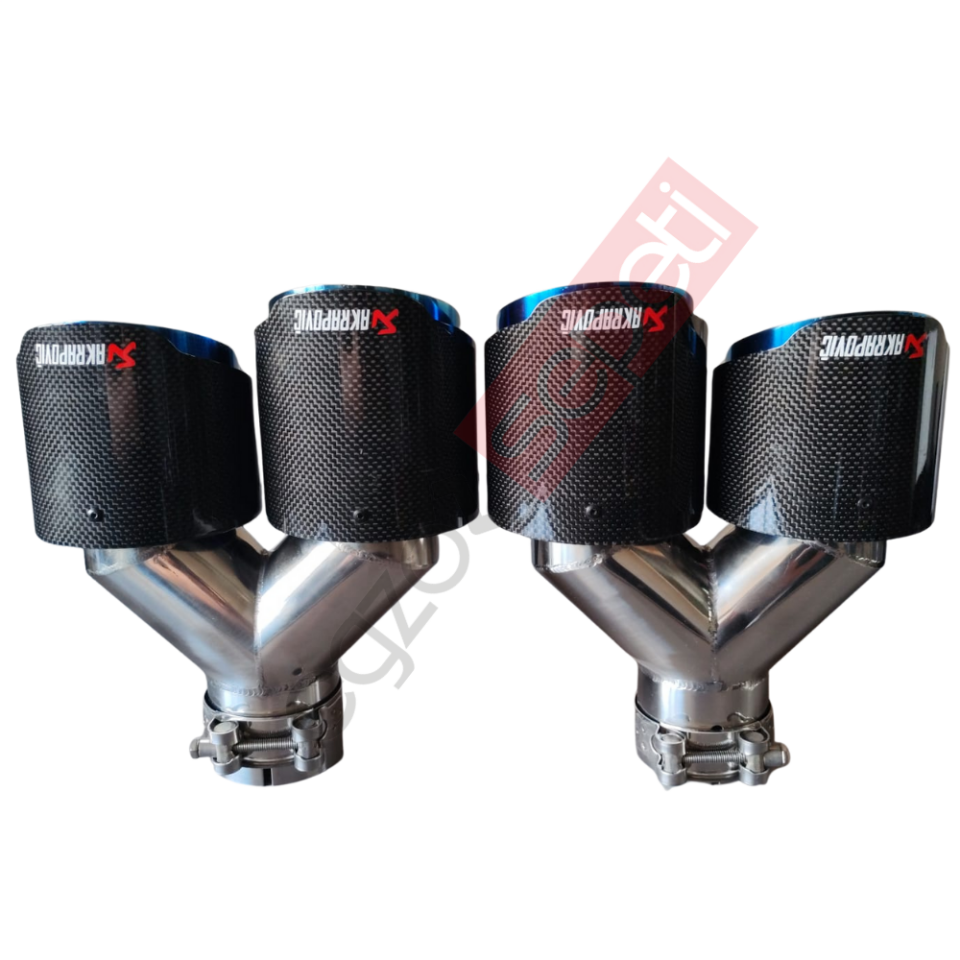 Akrapoviç Karbon Egzoz Ucu 100 MM Çiftli Parlak Mavi Sag Ve Sol Takım Gerçek Karbon Malzeme İthal Ürün