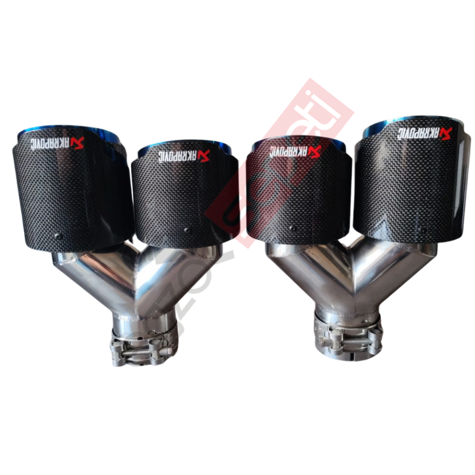 Akrapoviç Karbon Egzoz Ucu 100 MM Çiftli Parlak Mavi Sag Ve Sol Takım Gerçek Karbon Malzeme İthal Ürün