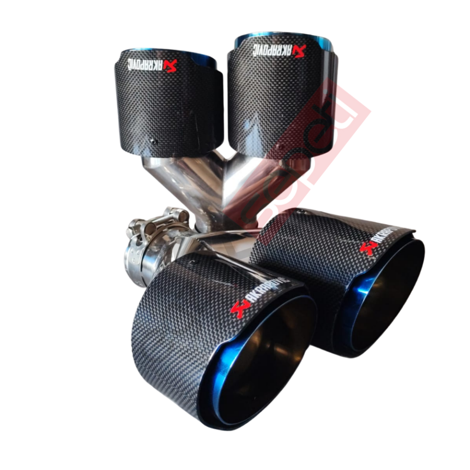 Akrapoviç Karbon Egzoz Ucu 100 MM Çiftli Parlak Mavi Sag Ve Sol Takım Gerçek Karbon Malzeme İthal Ürün