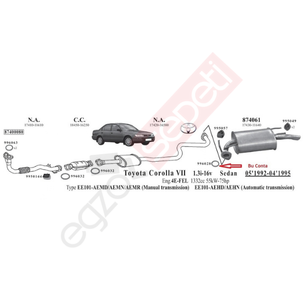 Toyota Corolla Arka Egzoz Contası (1992 - 97)