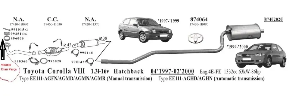 Toyota Corolla Ön Egzoz Contası (1998 - 01)