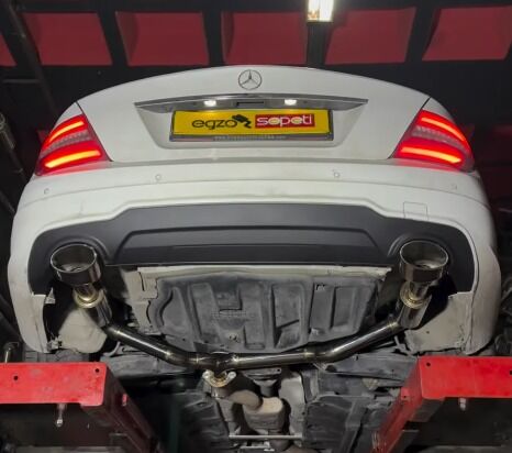 Mercedes C180 1.6 W204 Çift Spor Susturucu Krom Arka Y Pipe Difüzör ve C180 Egzoz Uçları