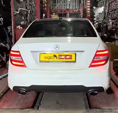 Mercedes C180 1.6 W204 Çift Spor Susturucu Krom Arka Y Pipe Difüzör ve C180 Egzoz Uçları