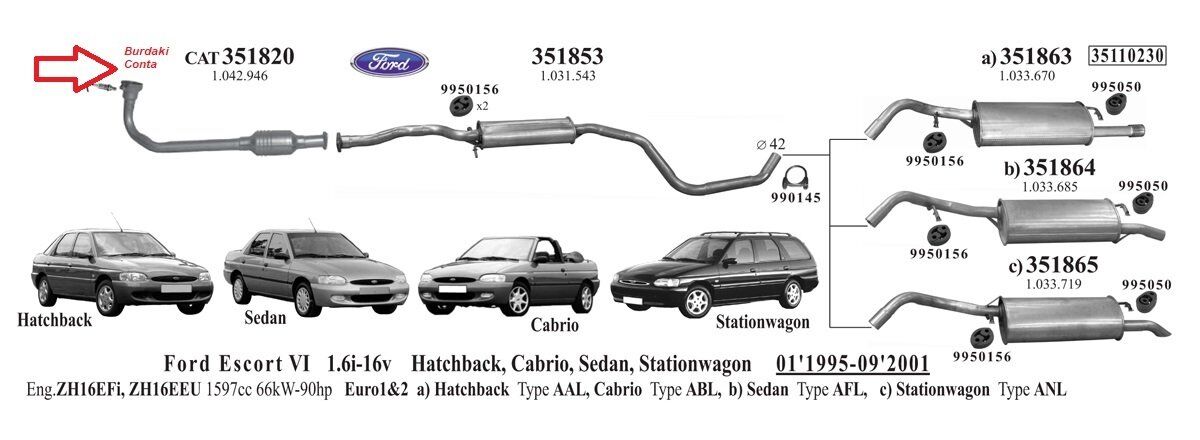 Ford Escort Egzoz Contası Ön Bogaz 1.6 (1994 - 97)