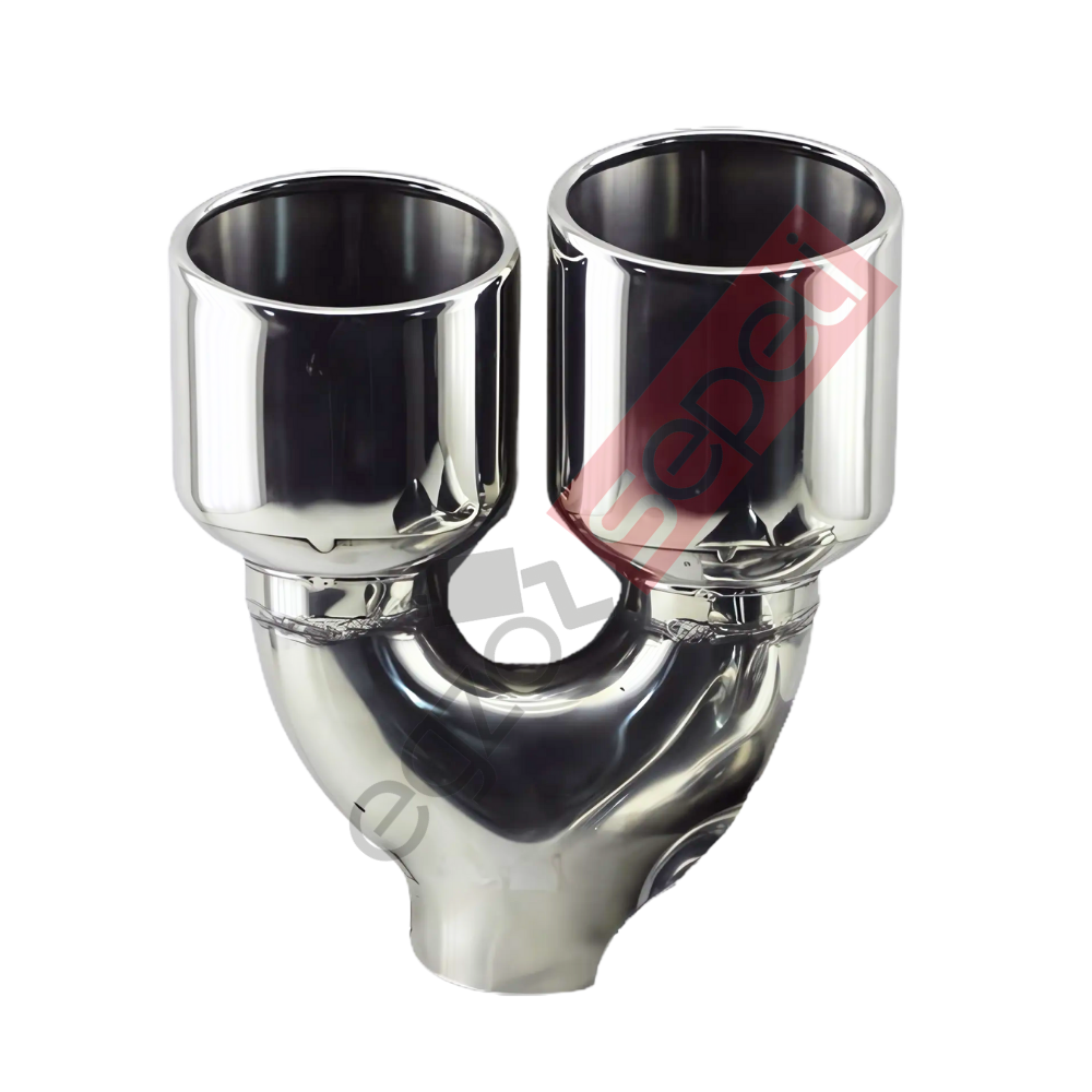 Krom Çift Çıkış Egzoz Ucu 304 Kalite Sol Taraf Oval Çap Ölçüsü 75x100mm