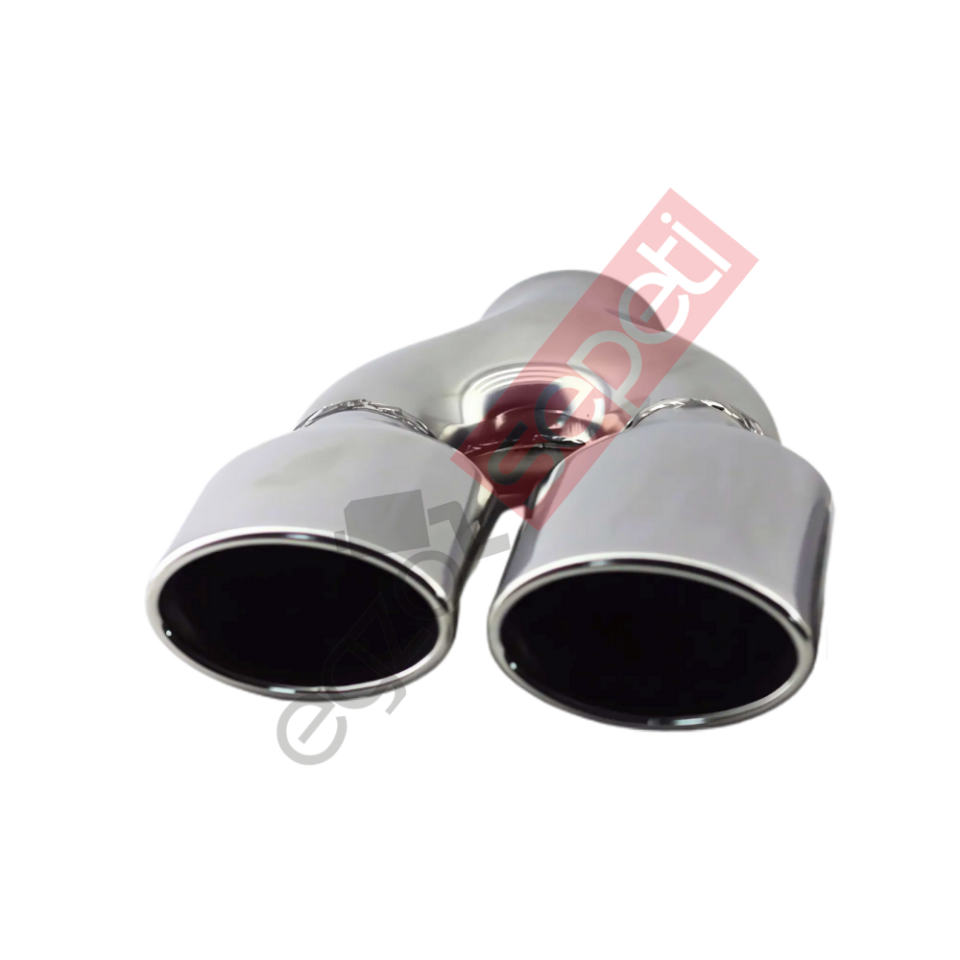 Krom Çift Çıkış Egzoz Ucu 304 Kalite Sol Taraf Oval Çap Ölçüsü 60x100 mm