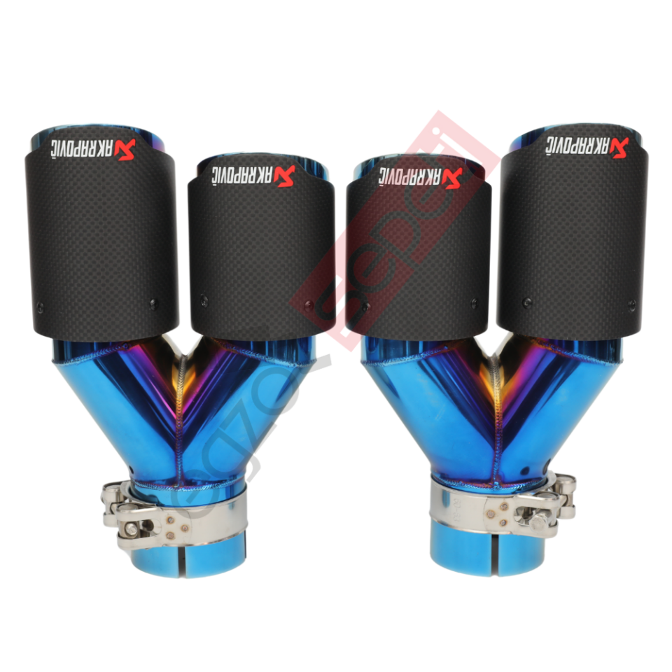 Akrapoviç Karbon Egzoz Ucu 76 MM Çiftli Mat Mavi Sag Ve Sol Takım Gerçek Karbon Malzeme İthal Ürün