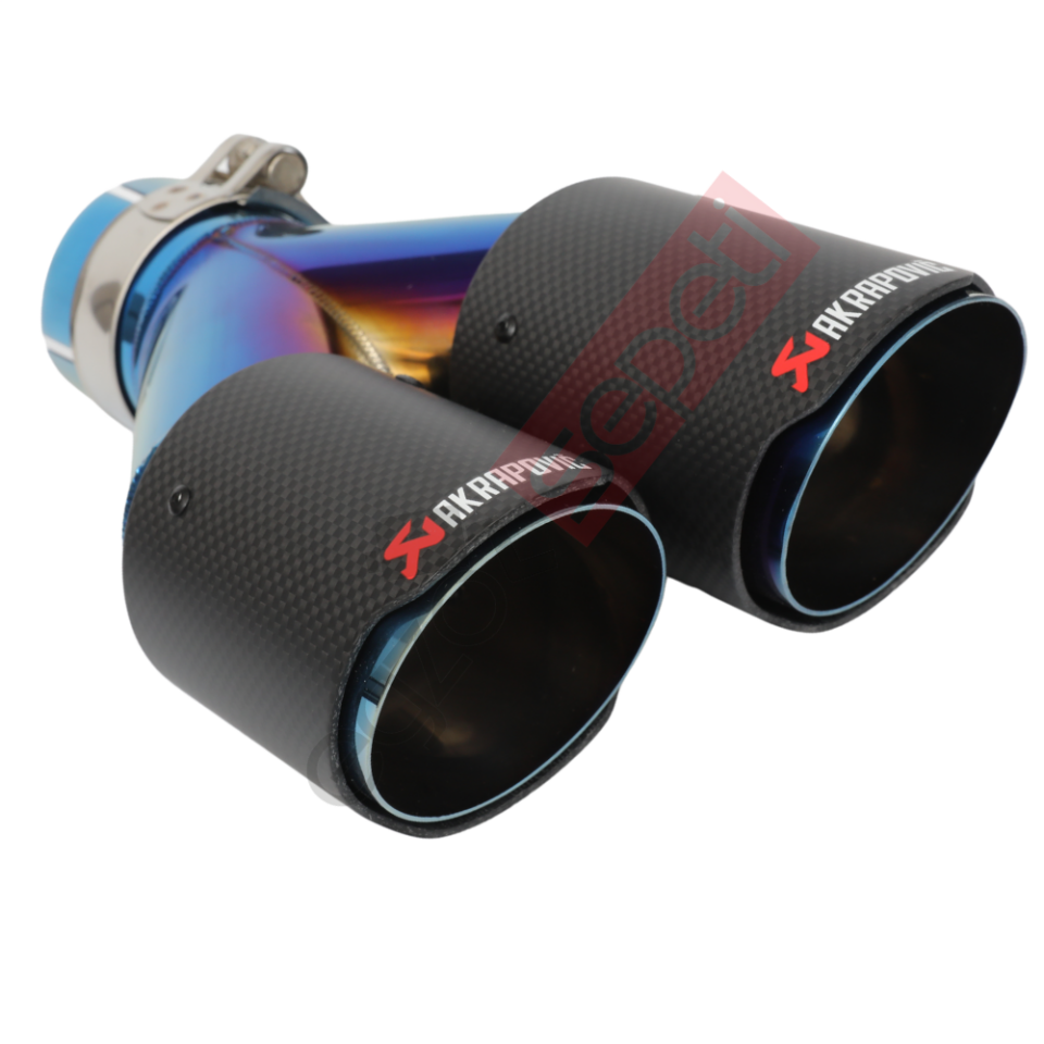 Akrapoviç Karbon Egzoz Ucu 76 MM Çiftli Mat Mavi Sag Ve Sol Takım Gerçek Karbon Malzeme İthal Ürün