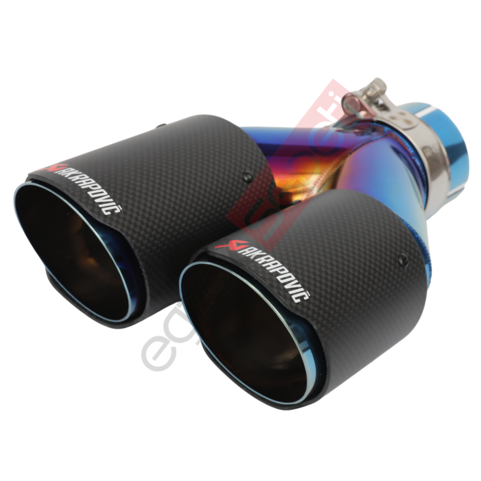 Akrapoviç Karbon Egzoz Ucu 76 MM Çiftli Mat Mavi Sag Ve Sol Takım Gerçek Karbon Malzeme İthal Ürün