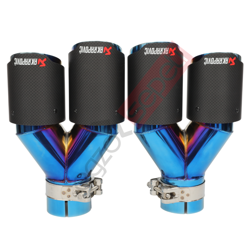 Akrapoviç Karbon Egzoz Ucu 76 MM Çiftli Mat Mavi Sag Ve Sol Takım Gerçek Karbon Malzeme İthal Ürün