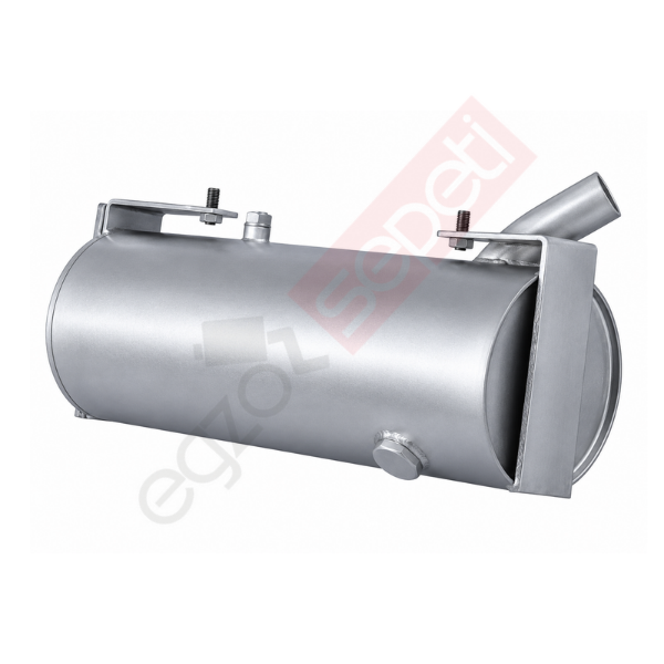 Susturucu, İş Makinası, Ø160 L:460 IN:Ø38 OUT:Ø38 Tip:L, Inox, Gri (RAL7600),