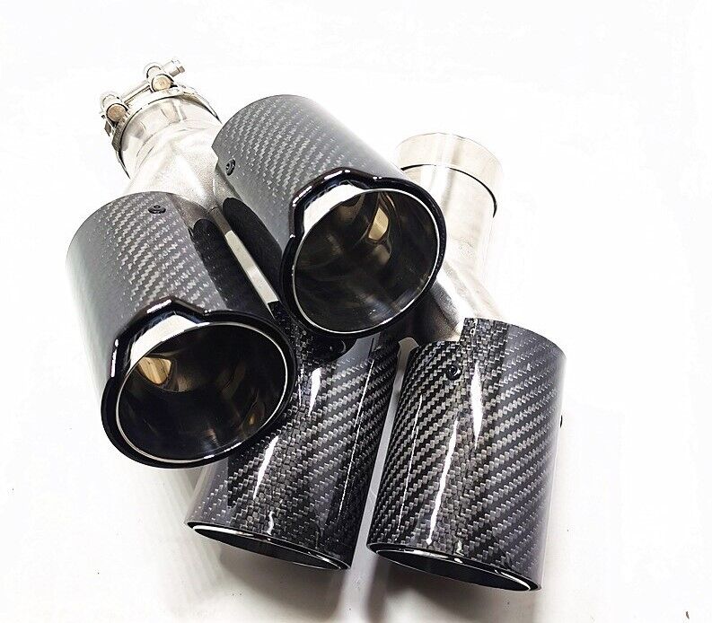 Bmw M Logolu Karbon Egzoz Ucu 76 MM Parlak Çiftli Takım Sag Ve Sol Delikli