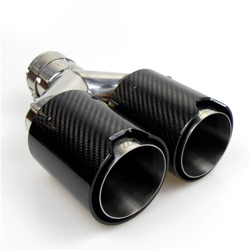 Bmw M Logolu Karbon Egzoz Ucu 76 MM Parlak Çiftli Takım Sag Ve Sol Delikli