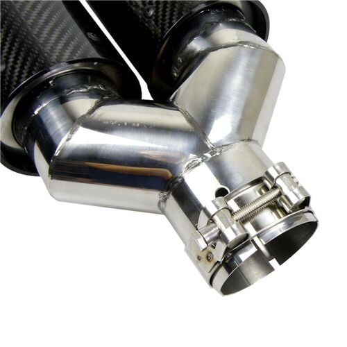 Bmw M Logolu Karbon Egzoz Ucu 76 MM Parlak Çiftli Takım Sag Ve Sol Delikli