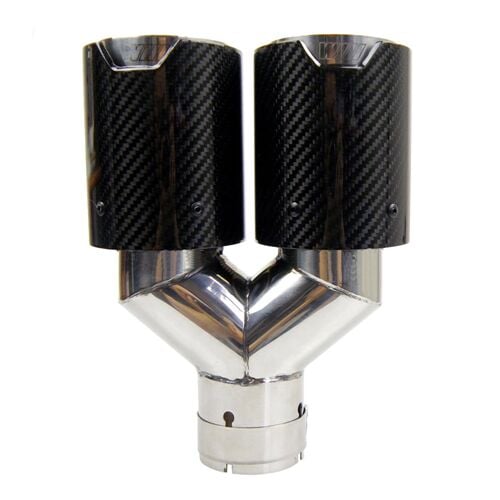 Bmw M Logolu Karbon Egzoz Ucu 76 MM Parlak Çiftli Takım Sag Ve Sol Delikli