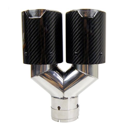 Bmw M Logolu Karbon Egzoz Ucu 76 MM Parlak Çiftli Takım Sag Ve Sol Delikli