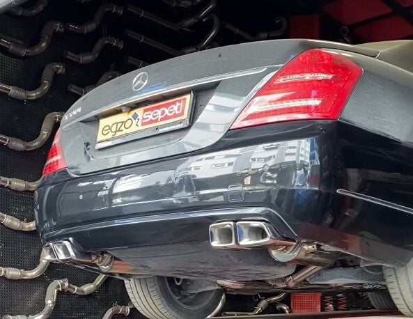 Mercedes S500 V8 5.5 Çift Krom Flanşlı Varex, Çift Spor Susturucu, Kat İptal İşlemleri, Çift Konvektörlü Yanıltıcı, S500 Egzoz Uçları Ve Komple Krom 60 mm Borular