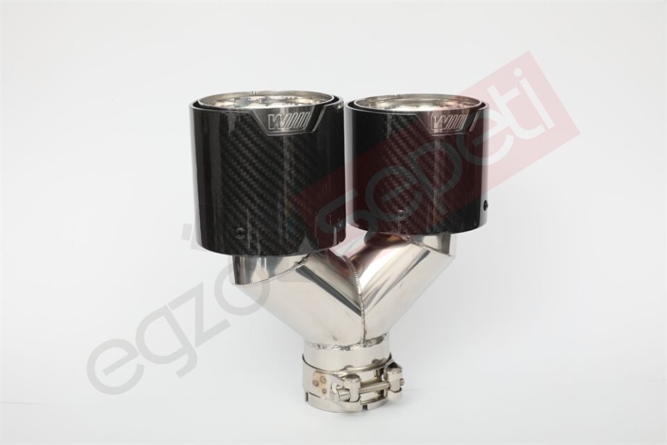 Bmw M Logolu Karbon Egzoz Ucu 100 mm Parlak Çiftli Takım Sag Ve Sol İçi Delikli