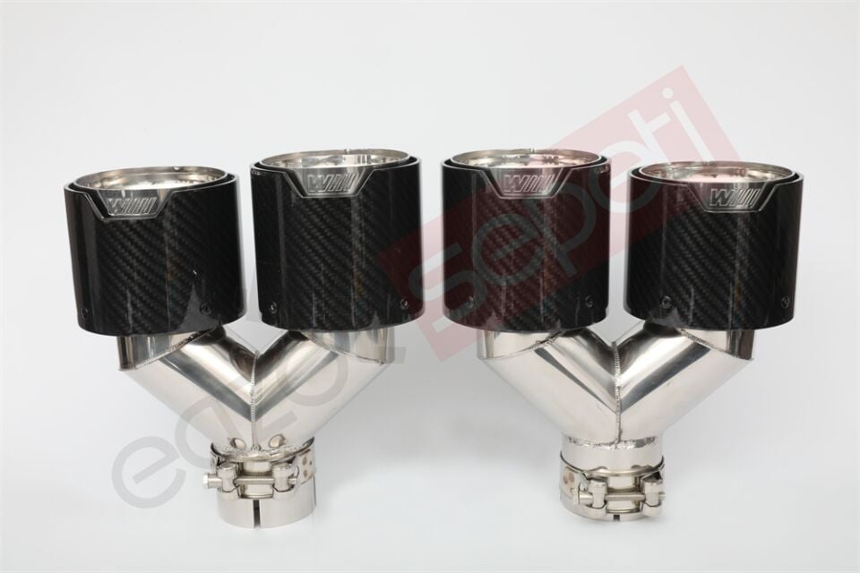 Bmw M Logolu Karbon Egzoz Ucu 100 mm Parlak Çiftli Takım Sag Ve Sol İçi Delikli