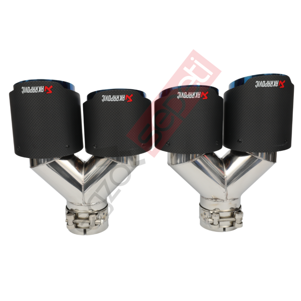 Akrapoviç Karbon Egzoz Ucu 100 MM Çiftli Mat Mavi Sag Ve Sol Takım Gerçek Karbon Malzeme İthal Ürün