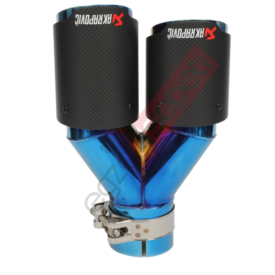 Akrapoviç Karbon Egzoz Ucu 76 MM Çiftli Mat Mavi Sol Taraf Gerçek Karbon Malzeme İthal Ürün