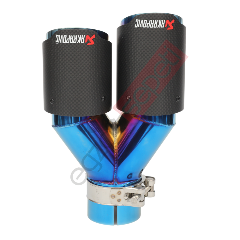Akrapoviç Karbon Egzoz Ucu 76 MM Çiftli Mat Mavi Sag Taraf Gerçek Karbon Malzeme İthal Ürün