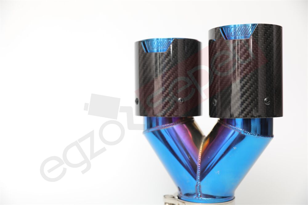 Bmw M Logolu Karbon Egzoz Ucu 76 MM Parlak Mavi Sag Taraf