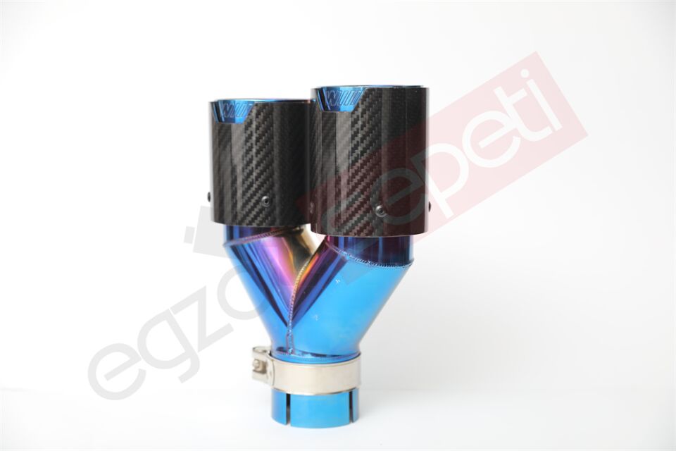 Bmw M Logolu Karbon Egzoz Ucu 76 MM Parlak Mavi Sag Taraf