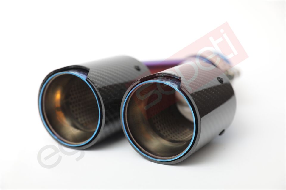 Bmw M Logolu Karbon Egzoz Ucu 76 MM Parlak Mavi Sag Taraf