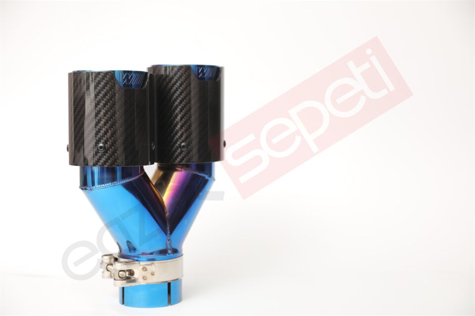 Bmw M Logolu Karbon Egzoz Ucu 76 MM Parlak Mavi Sag Taraf