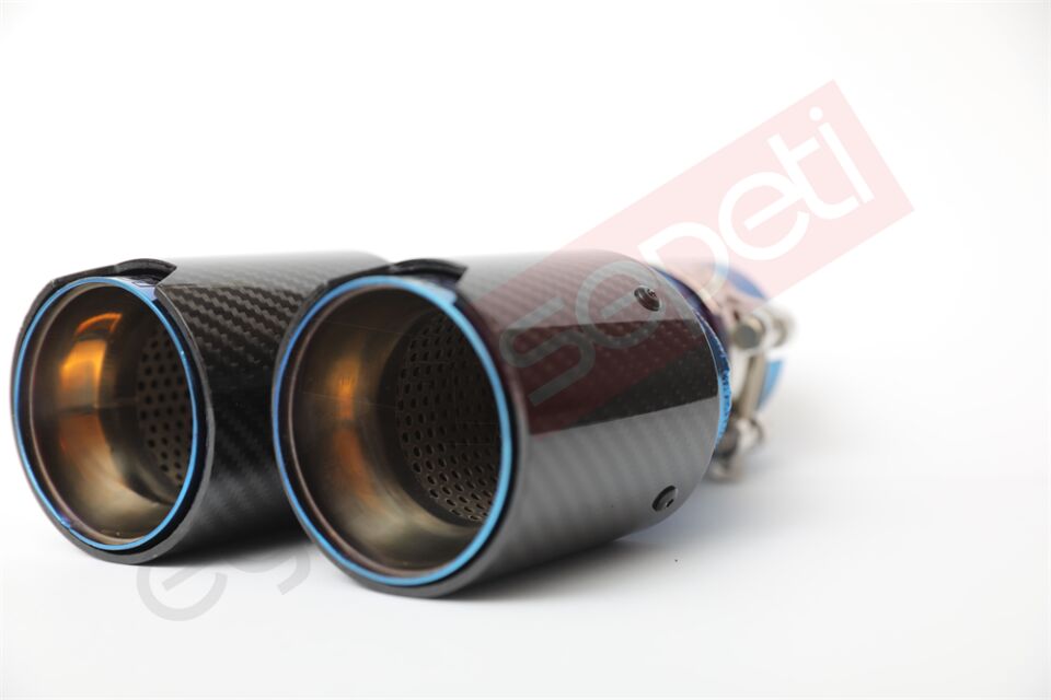 Bmw M Logolu Karbon Egzoz Ucu 76 MM Parlak Mavi Sag Taraf