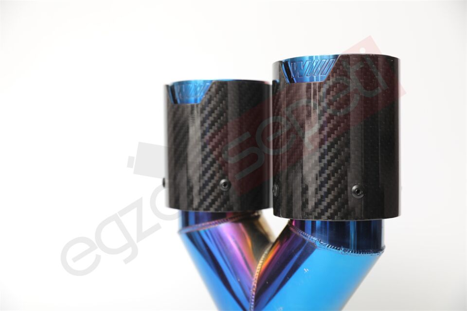 Bmw M Logolu Karbon Egzoz Ucu 76 MM Parlak Mavi Sag Taraf