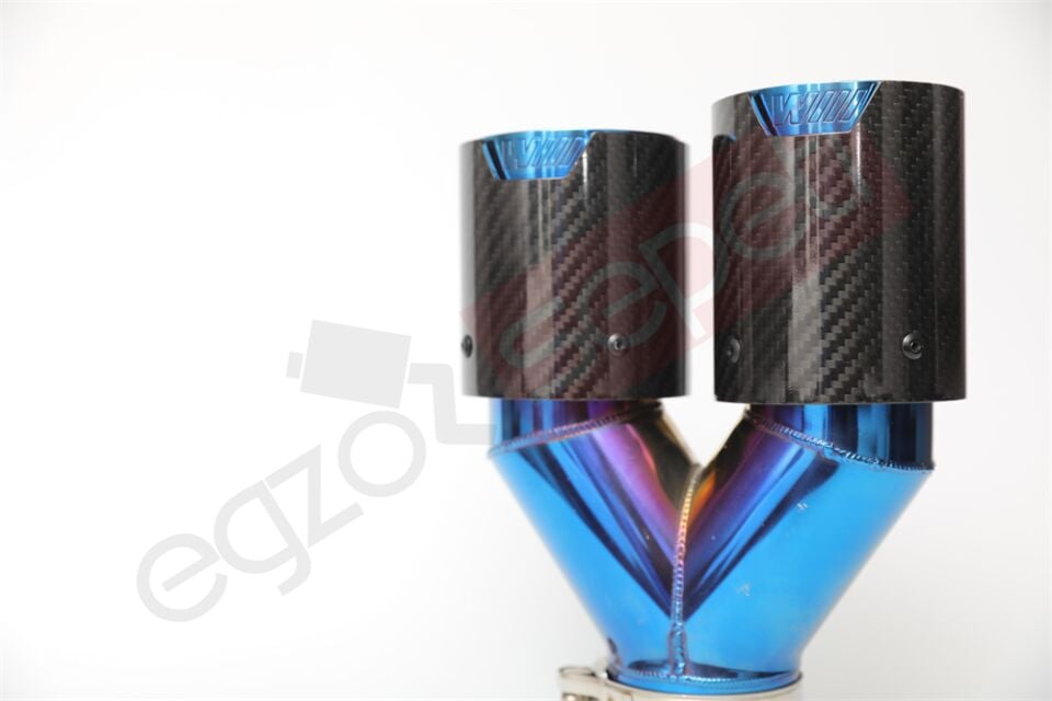 Bmw M Logolu Karbon Egzoz Ucu 76 MM Parlak Mavi Sag Taraf