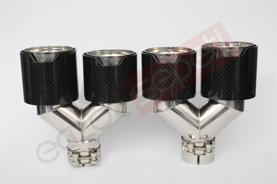 Bmw M Logolu Karbon Egzoz Ucu 100 MM Parlak Çiftli Takım Sag Ve Sol İçi Delikli